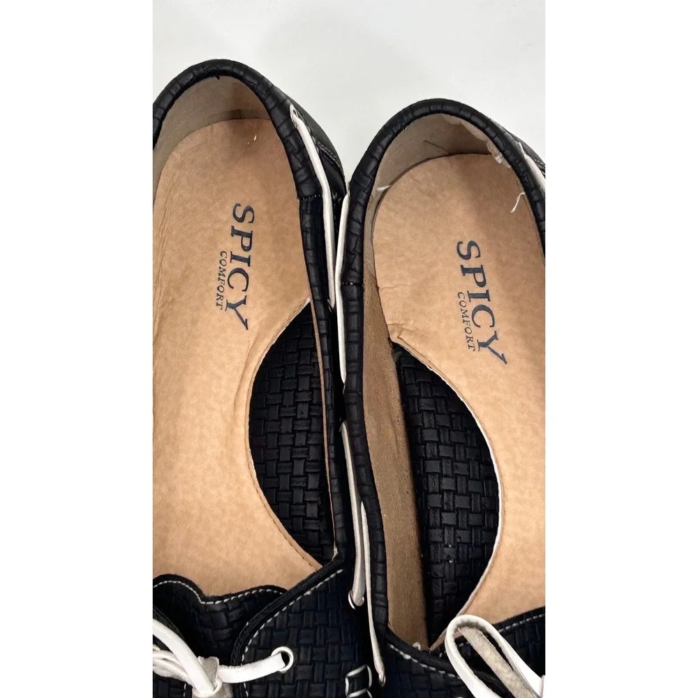 Spicy Comfort Womens Black Woven‎ Boat Shoes Lace Up Moccasin Flats Loafers 11